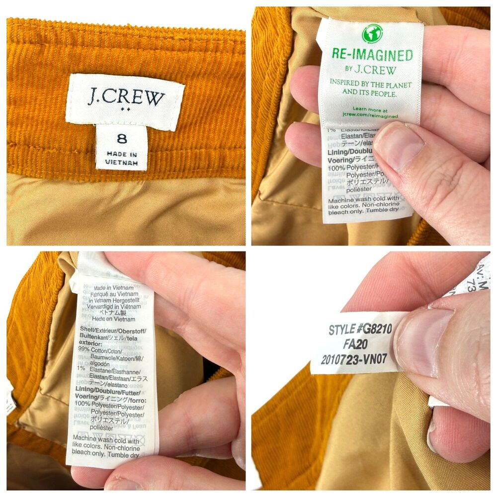 J Crew Corduroy A-Line Skirt Size 8 Yellow Mini Zip Lined Cotton G8210 Academia - Picture 12 of 12